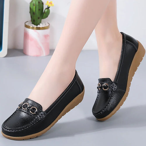 Load image into Gallery viewer, Woman Shoes Soft Low Heels Flat Shoes For Women Leather Casual Zapatos De Mujer Elegant Heel Women&#39;s Shoes Flats Female Footwear

