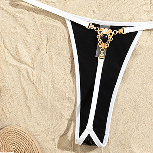 Load image into Gallery viewer, Patchwork Halter Bikinis Micro Thongs Swimsuit Women Bandage Swimwear Drawstring Biquini Brazilian Beachwear
