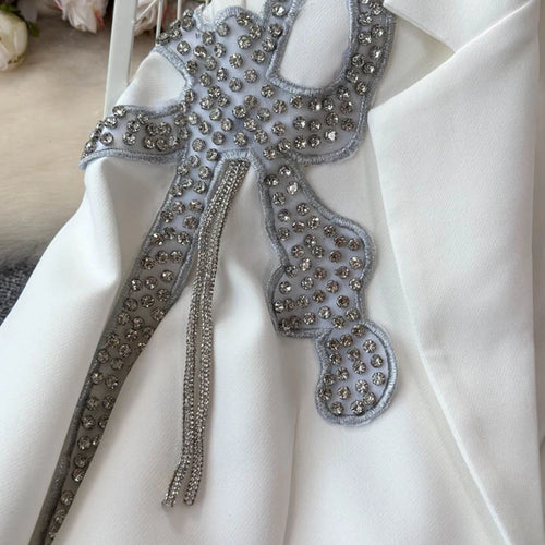 Load image into Gallery viewer, Solid Patchwork Button Slimming Blazer For Women Notched Collar Long Sleeve Spliced Diamonds Elegant Coat Female
