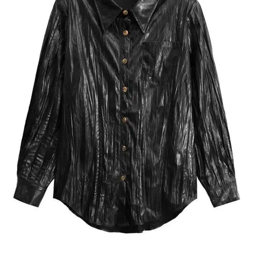 Load image into Gallery viewer, Wine Red Leather Shirt Half-body Skirt Two Pieces Suit New Lapel Long Sleeve Women Fashion Tide Spring Autumn 2025 1DH6880
