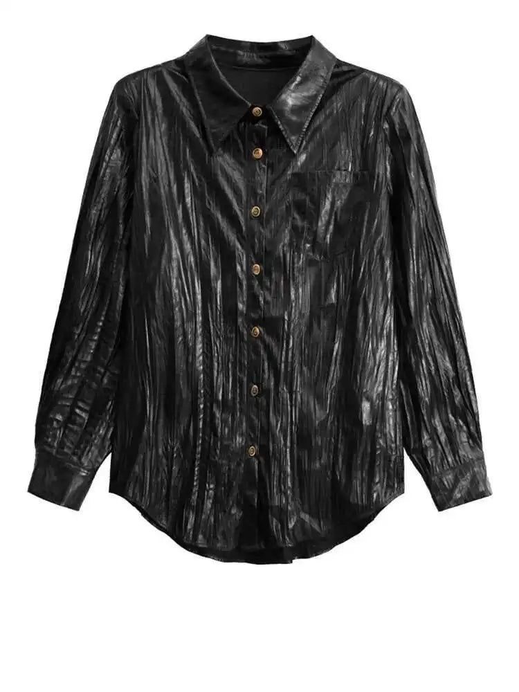 Wine Red Leather Shirt Half-body Skirt Two Pieces Suit New Lapel Long Sleeve Women Fashion Tide Spring Autumn 2025 1DH6880