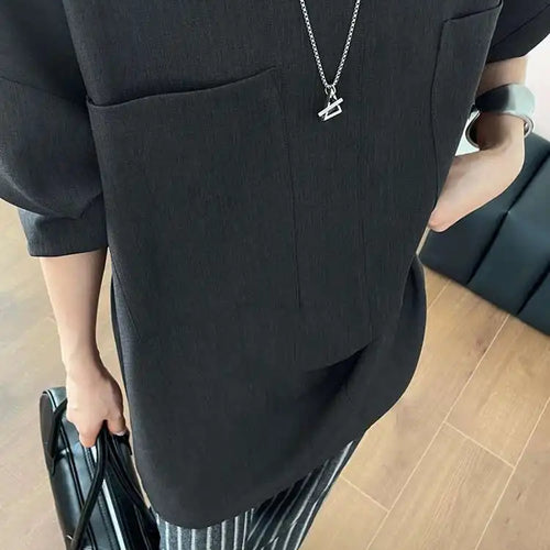 Load image into Gallery viewer, Women Gray Double Pocket Big Size Elegant Mini Dress New V--Neck Long Sleeve Fashion Tide Spring Autumn 2025 1DH7310
