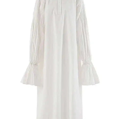 Load image into Gallery viewer, Women White Big Size Elegant Shirt Dress New Stand Collar Long Flare Sleeve Fashion Tide Spring Autumn 2025 CPDB216
