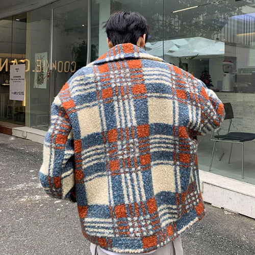 Load image into Gallery viewer, Winter Men Wear Woolen Jacket Turtleneck Plaid Contrast Color Patchwork Male Overcoat New Stylish Loose Fit 9C9036
