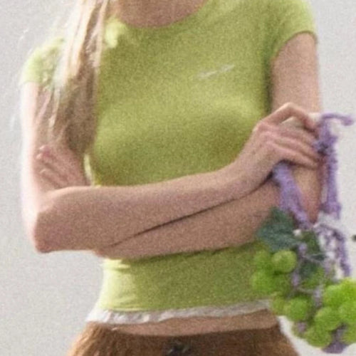 Load image into Gallery viewer, 2025 Harajuku Fake Two Pieces T-shirt Women Y2k Aesthetic Lace Patchwork Grunge Tees Streetwear Summer Slim Fit Casual Tshirts
