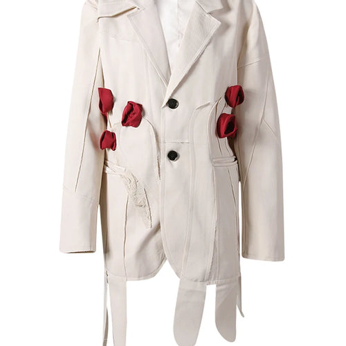 Load image into Gallery viewer, Women Beige Flower Ribbon Big Size Vintage Blazer New Lapel Long Sleeve Jacket Fashion Tide Spring Autumn 2025  CPG2872
