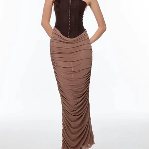 Load image into Gallery viewer, Hit Color Slimming Spliced Folds Sexy Dresses for Women Strapless Sleeveless Tunic Long Dress Female Clothing New
