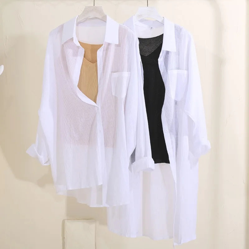 Summer Long Sleeve Women's Shirt 2022 Fashion Loose Temperament Blouse Sunscreen Coat All-match Casual Shirts Clothing