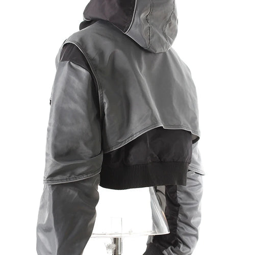 Load image into Gallery viewer, Gray Color-block Pleated Big Size Short Jacket New Hooded Long Sleeve Women Coat Fashion Tide Spring Autumn 2025  7AB4742
