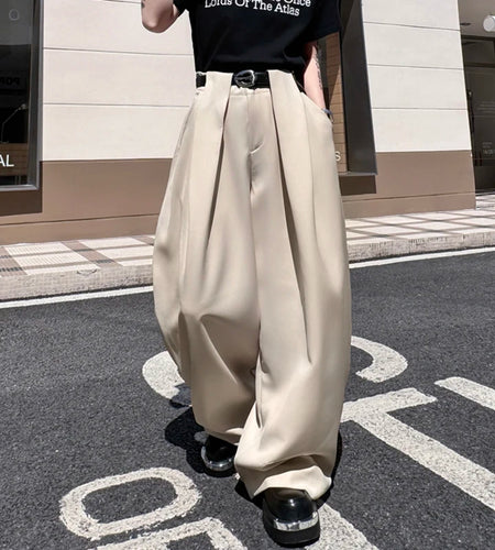 Men's Casual Pants New Korean Style Curved Knife Trendy Solid Color Wide Leg Trendy Male Fashionable Trousers 9W2015