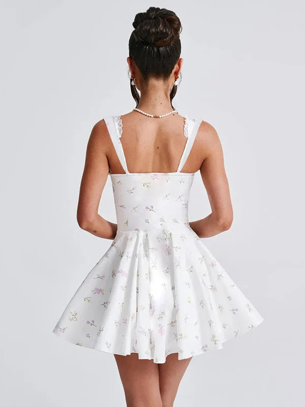 Sexy Sleeveless Deep V Backless Pleated Women Dress 2024 Autumn New Hip Skirt Bodycon Sexy Slim Fit Printed Lace Dress