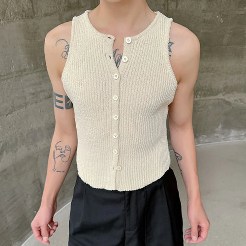 Load image into Gallery viewer, Male Tank Top 2024 Summer New Slim Fit Elastic Knitted Retro Chic Solid Color Single Breasted Sleeveless Sezy Vest 9C5785
