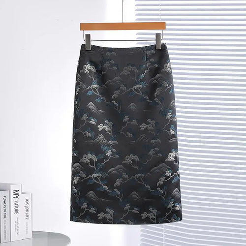 Load image into Gallery viewer, Korean Fashion Retro Women Black Flower High Waist Midi Skirt Spring Summer Elegant Vacation Party Long Skirts New Popular Trend

