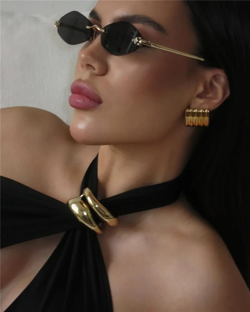 Halter Hollow Out Sexy Crop Tops Pullovers Women Vest Summer New Ring Metal Off-shoulder Tank Tops Female Skinny Top