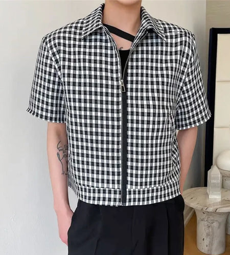 Male Plaid Short Jacket Detachable Sleeves Design Turn-down Collar Spring Male Clothing Korean New Fashion Tide 9W1277
