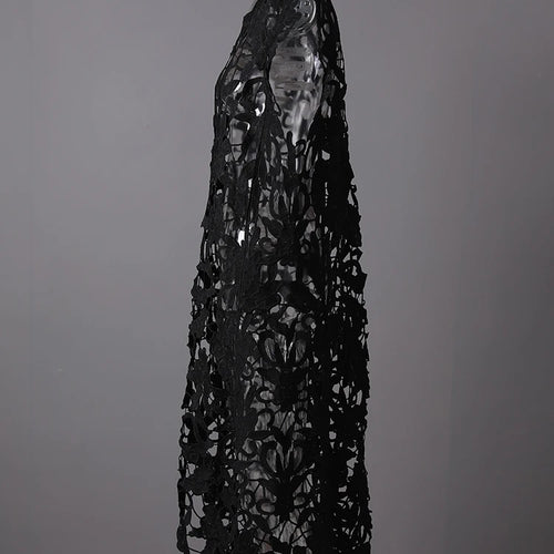 Load image into Gallery viewer, Women Black Lace Hollow Out Perspective Big Size Dress New Round Neck Sleeveless Fashion Tide Spring Summer 2025 1DJ0243
