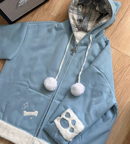 Japanese Zip Up Hoodie 2024 Women Clothing Cat Ear Hooded Sweatshirts for Women's Thicked Casual Fashion Hoodies Coats Y2k Tops