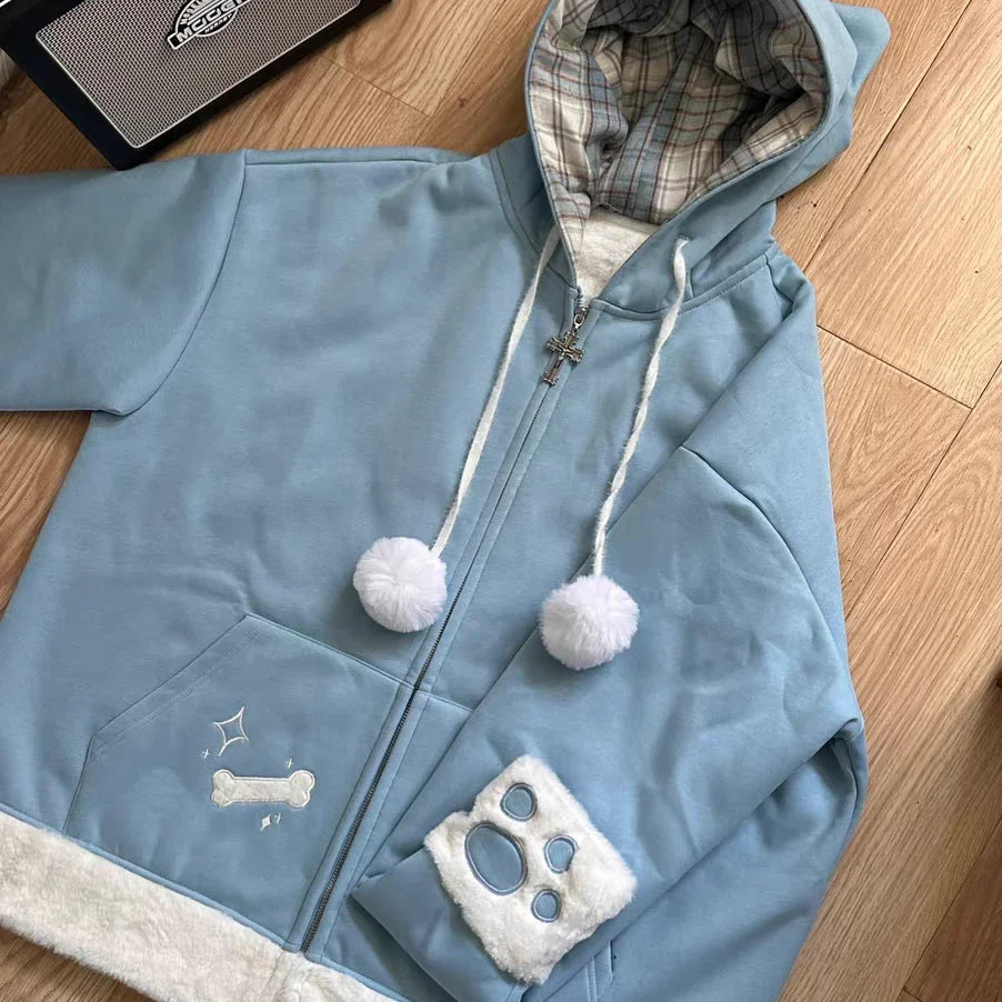 Japanese Zip Up Hoodie 2024 Women Clothing Cat Ear Hooded Sweatshirts for Women's Thicked Casual Fashion Hoodies Coats Y2k Tops