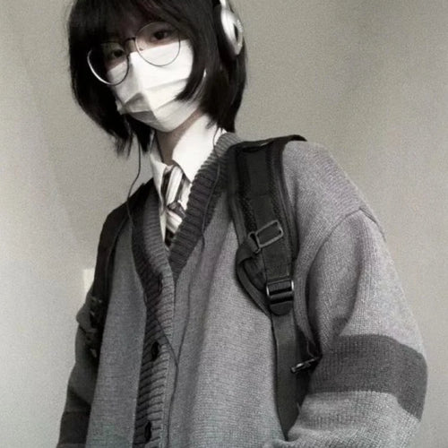 Load image into Gallery viewer, Japanese Vintage Knitted Cardigan Women Loose All Match Harajuku Sweater Jackets Grunge Korean Kardigany Top Kardigan
