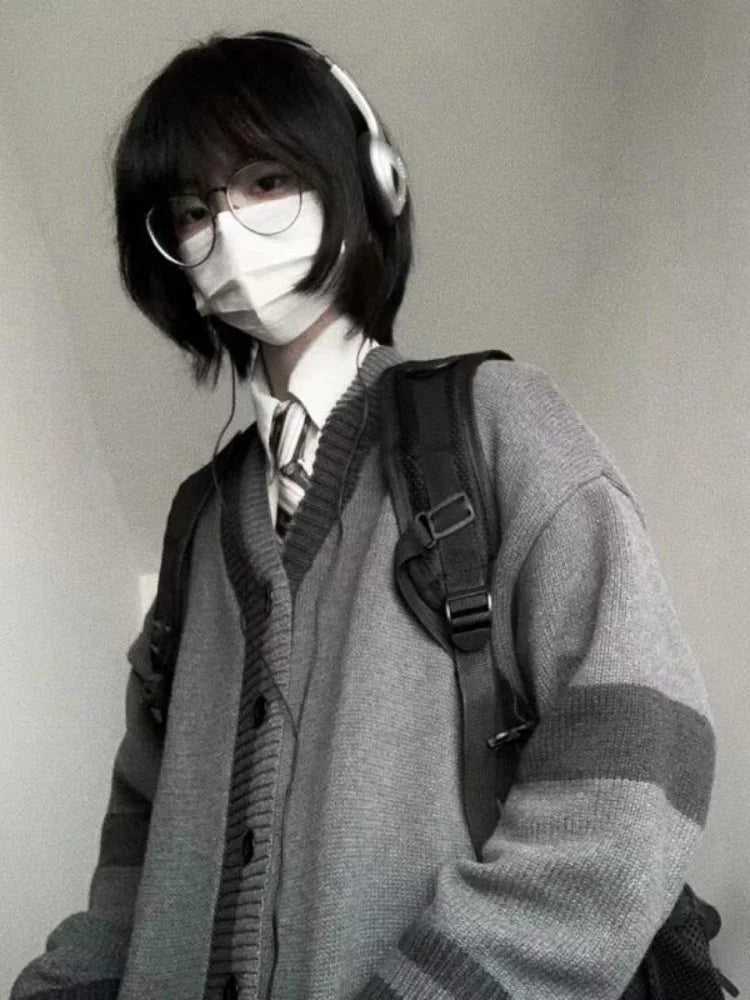 Japanese Vintage Knitted Cardigan Women Loose All Match Harajuku Sweater Jackets Grunge Korean Kardigany Top Kardigan