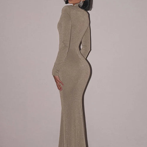 Load image into Gallery viewer, Elegant Long Sleeved Tight Hollow Out Shiny Bodycon Party Club Evening Dress 2025 Spring New Sexy Fishtail Vestidos

