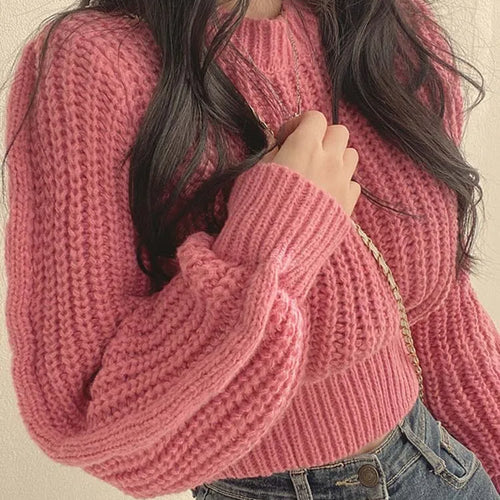 Load image into Gallery viewer, Loose Vintage Harajuku Lantern Long Sleeve Women Sweater Korean Autumn Winter Knitwear Soft Warm Tops Chic Solid Femme Sweater
