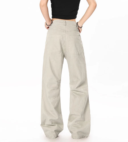 Men's Cargo Pants American Straight Wide Leg Solid Color Trendy Streetwear Simple Male Causal Loose Trousers 9W1928