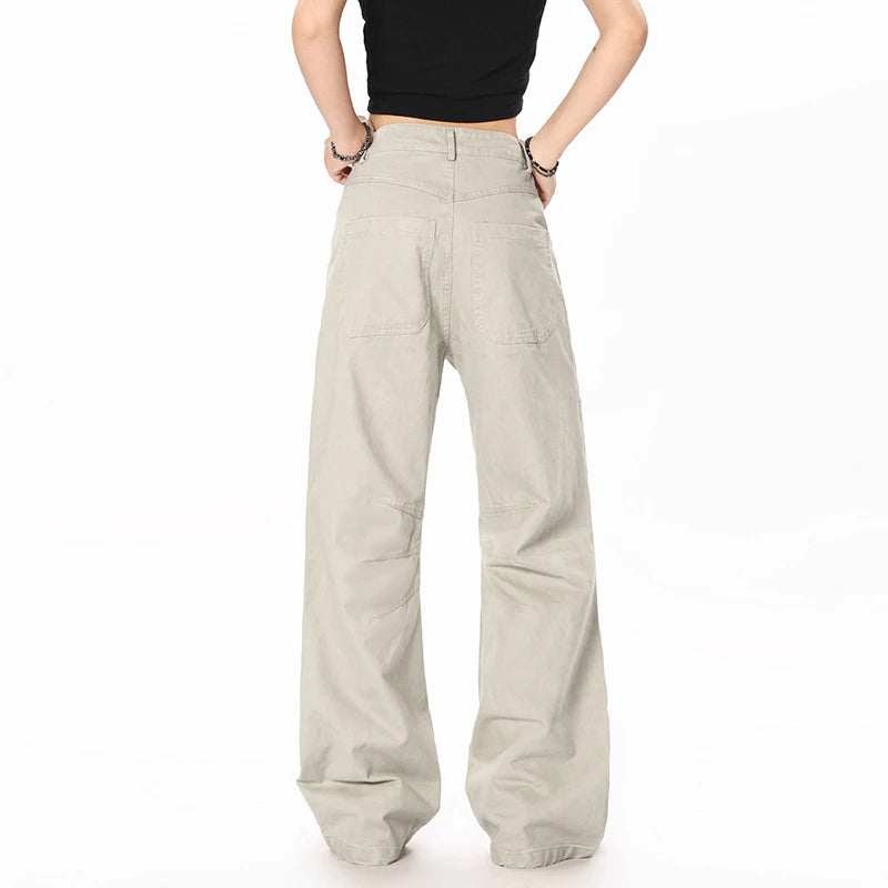 Men's Cargo Pants American Straight Wide Leg Solid Color Trendy Streetwear Simple Male Causal Loose Trousers 9W1928