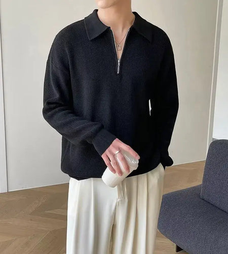 Men's Half Zip Sweater New Trendy Men's Spring Autumn Korean Style Casual Turn-down Collar Solid Color Sweaters 9W1216