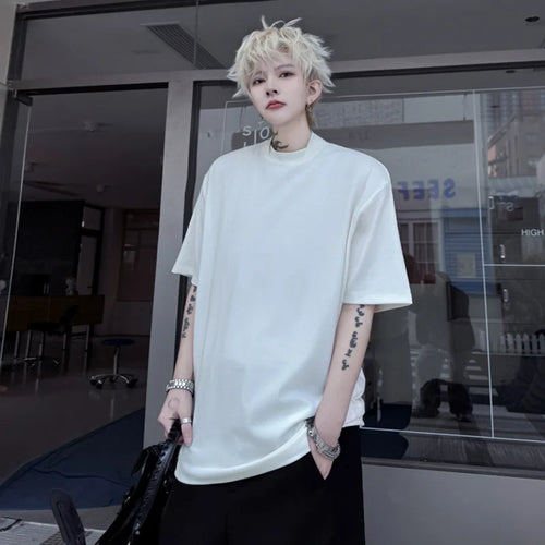 Load image into Gallery viewer, Men's Short Sleeve T-shirts New Summer Loose Double Neck Design Casual Menwear Korean Solid Color Fashion Top 9W1505
