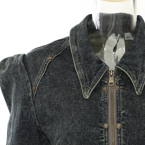 Load image into Gallery viewer, Blue Denim Irregular Hem Design Burr Slim Jacket New Lapel Long Sleeve Women Coat Fashion Tide Spring Autumn 2025 1DH5938
