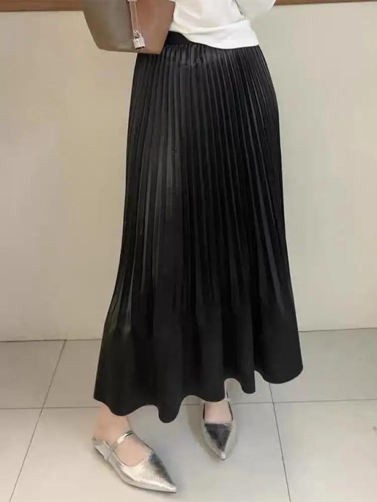 Spring Summer French Fashion Black Elegant Sexy Club Pleated Long Skirts Women Grey High Waist Vacation Slim Wrap Hip Skirt 2025