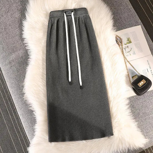 Load image into Gallery viewer, Casual Knit Midi Pencil Skirt Women 2022 Fashion Elastic High Waist Office Lady A-line Skirts Streetwear Autumn Winter
