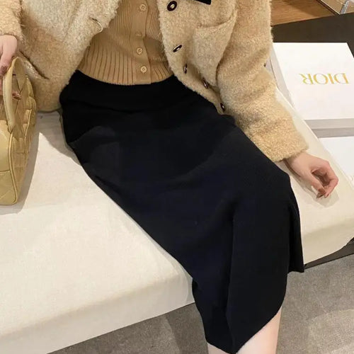 Load image into Gallery viewer, Autumn Winter Korean Fashion Solid Wrapped Hip Knitted Long Skirt Women's 2024 Elegant High Waist Festival Skirt Trendy Ladies
