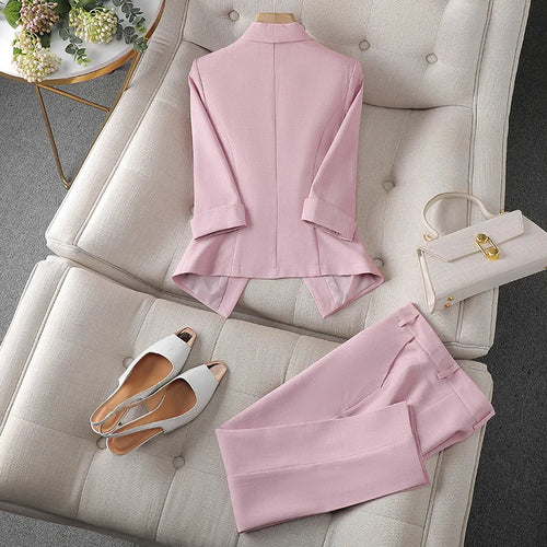 Load image into Gallery viewer, Spring Summer 2023 Flanged Casual Jacket Blazer Slim Pencil Pants Elegant Women&#39;s Pants Suit Office Manager Outfits Two Piece

