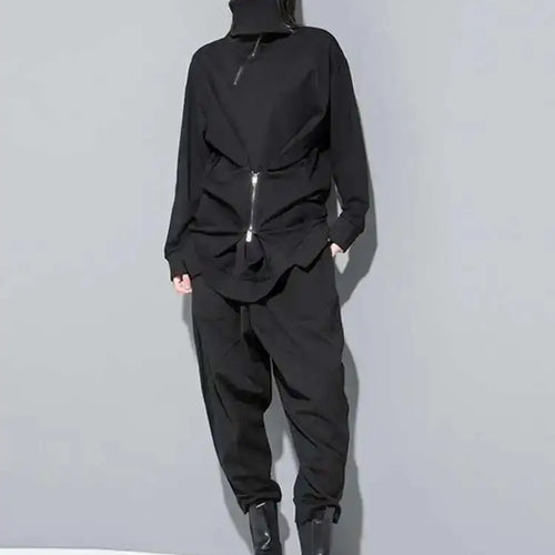 Load image into Gallery viewer, Loose Fit Black Zipper Irregular Sweatshirt New Turtleneck Long Sleeve Women Big Size Fashion Spring Autumn 2025 1DH0576
