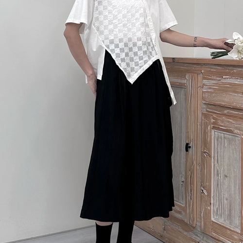 Load image into Gallery viewer, Women White  Plaid Irregular Hem Big Size T-shirt New Round Neck Short Sleeve Fashion Tide Spring Summer 2025 1DJ1674
