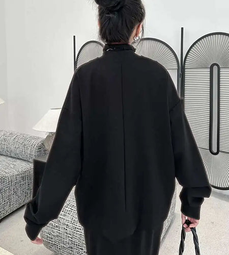 Black Irregular Hem Big Size Jacket New Stand Collar Long Sleeve Women Coat Fashion Tide Spring Autumn 2025 1DH1050