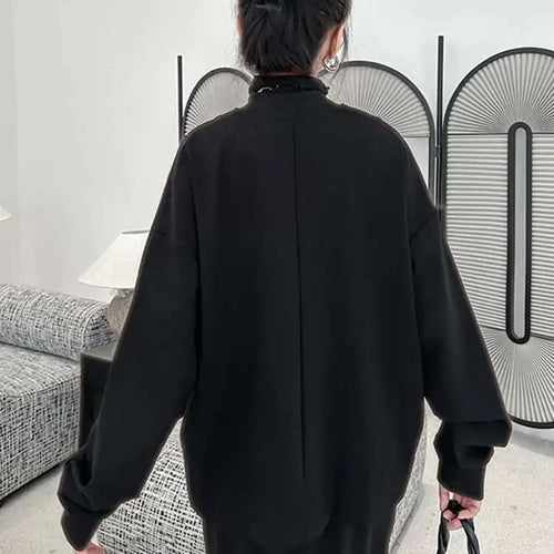 Load image into Gallery viewer, Black Irregular Hem Big Size Jacket New Stand Collar Long Sleeve Women Coat Fashion Tide Spring Autumn 2025 1DH1050
