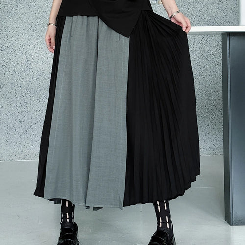 Load image into Gallery viewer, High Elastic Waist Gray Color-block Pleated Wide Leg Pants New Trousers Women Fashion Tide Spring Autumn 2025 1DJ1336
