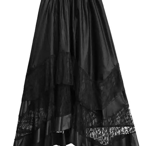 Load image into Gallery viewer, High Elastic Waist Black Pu Leather Lace Hem Casual Half-body Skirt Women Fashion Tide New Spring Autumn 2025 1DH7283
