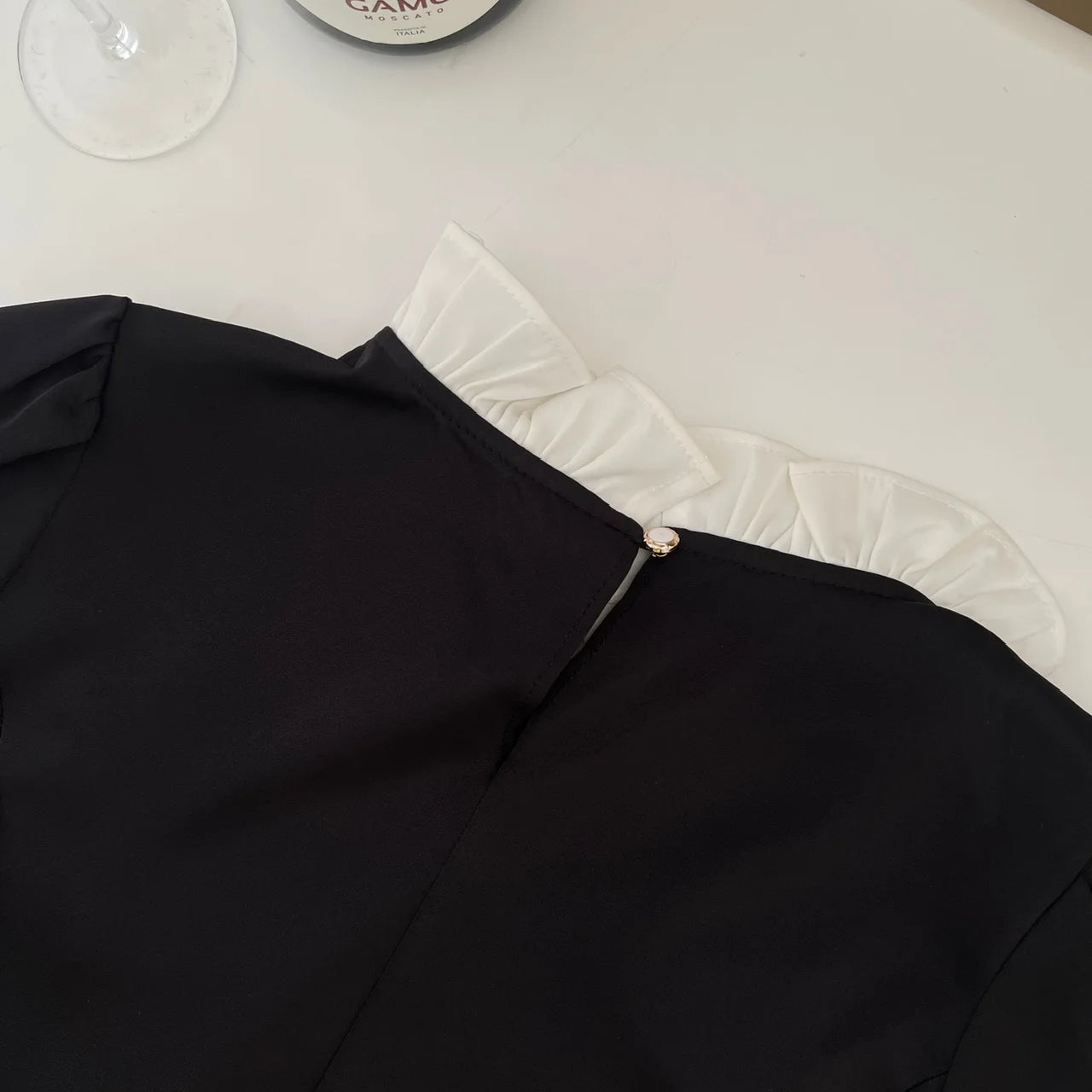 French Women Black White Patchwork Elegant Ruffles Blouse Autumn Fashion Long Sleeve Pleated Shirt Vintage Festival Short Tops