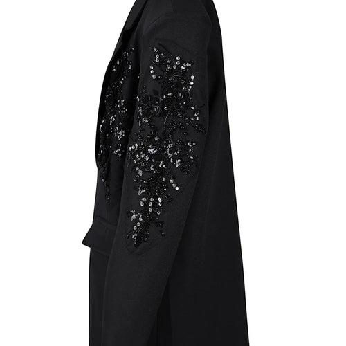 Load image into Gallery viewer, Women Black Sequins Flower Vintage Big Size Blazer New Lapel Long Sleeve Jacket Fashion Tide Spring Autumn 2025 CPG2787
