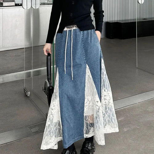 Load image into Gallery viewer, High Elastic Waist Apricot Blue Denim Lace Mermaid Half-body Skirt Women Fashion Tide New Spring Autumn 2025 1DH8648
