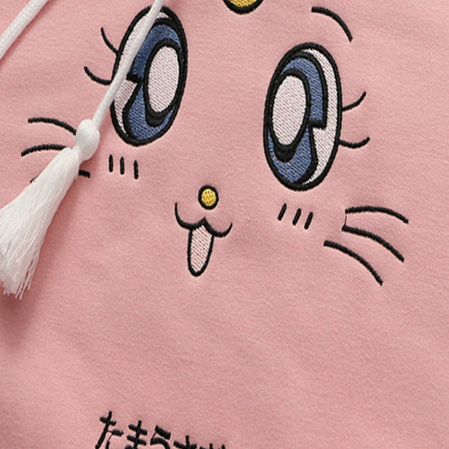 Load image into Gallery viewer, Cartoon Cat Embroidery Fleece Hooded Sweatshirts Winter Women Harakuju Cute Hoodies Long Sleeve Kawaii Pullover Tracksuits
