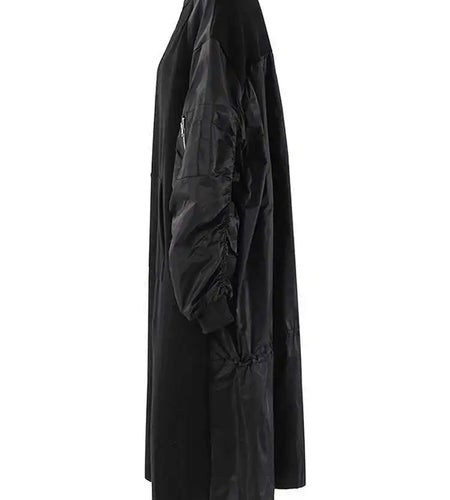 Women Army Green Color-block Big Size Midi Dress New Round Neck Long Sleeve Fashion Tide Spring Autumn 2025 CPG2092