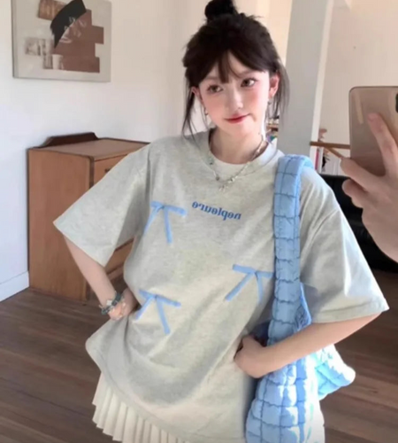 Ropa Mujer Summer T Shirts Women Short Sleeve O-neck Tees Y2k Tops Sweet Bow Tshirts Loose Fashion Casual Korean T-shirt