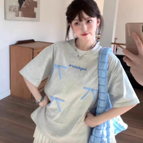 Load image into Gallery viewer, Ropa Mujer Summer T Shirts Women Short Sleeve O-neck Tees Y2k Tops Sweet Bow Tshirts Loose Fashion Casual Korean T-shirt

