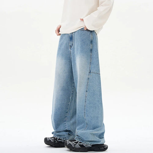 Load image into Gallery viewer, Men Jeans Straight Wide Leg Curved Knife Design Splicing Gradient Color Trendy New High Street Summer Male Clothing 9W2026
