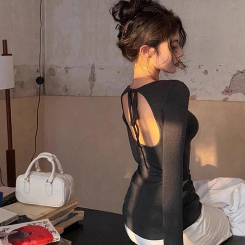 Load image into Gallery viewer, Korean Vintage Grunge Long Sleeve Tees Streetwear Trendy Sexy Casual Simple Women T-shirt Y2k Aesthetic All Match Slim Tshirts
